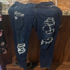 American Eagle Outfitters Dark Blue Distressed Skinny Jeans